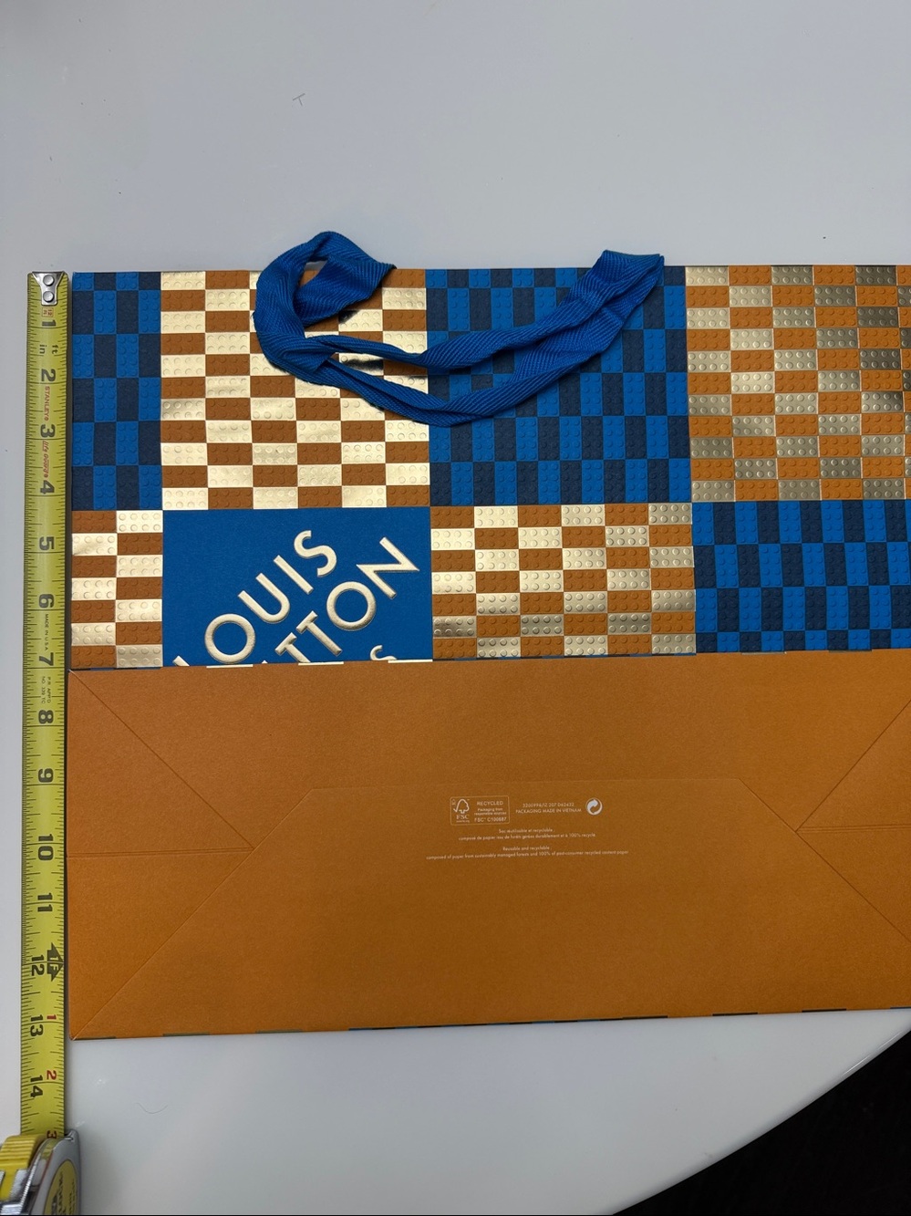 Louis Vuitton Blue and Gold Checkerboard Gift Bag with Logo Panel - Picture 4 of 6